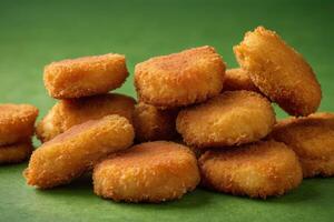 AI generated Crispy Nuggets on Green Backdrop photo