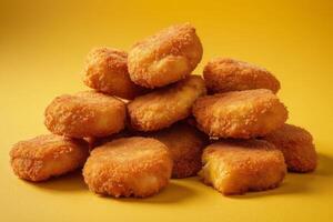 AI generated Chicken Nuggets Pile on Yellow Background photo