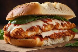 AI generated Italian Chicken Parmesan Sandwich Artisanal Bun photo