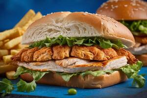 AI generated Sesame Chicken Sandwich with Fries photo