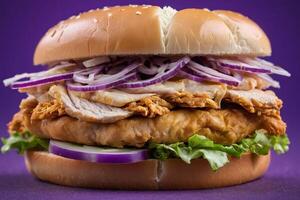 AI generated Gourmet Chicken Burger with Purple Onion photo