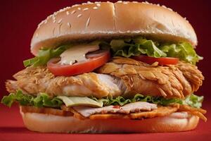 AI generated Chicken Fillet Burger with Cheese and Tomato photo