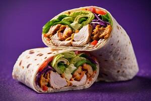 AI generated Grilled Chicken Wrap on Purple photo