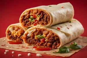 AI generated Savory Burrito Trio with Fresh Veggies photo