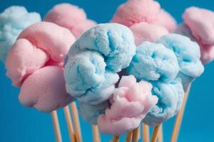 AI generated Cotton Candy Pops on Blue Background photo
