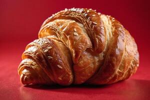 AI generated Fresh Baked Sesame Croissant on Red photo