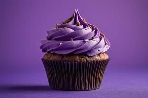 AI generated Lavender Frosted Chocolate Cupcake photo