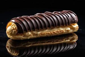 ai generado lujo chocolate lleno eclair foto