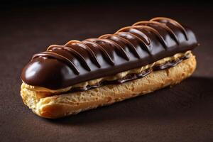 AI generated Deluxe Chocolate Caramel Eclair photo