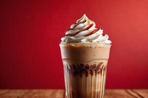 AI generated Luxurious Caramel Coffee Topped with Spiraled Cream photo