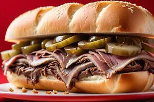 AI generated Deluxe Roast Beef Sandwich with Pickles photo