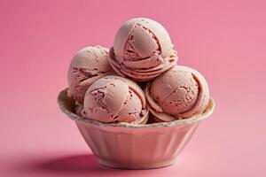 AI generated Strawberry Ice Cream Scoops in Bowl photo