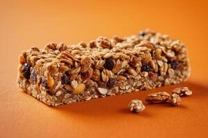 ai generado saludable mezclado nueces Granola bar foto