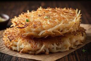 AI generated Crispy Shredded Potato Rosti Layers photo