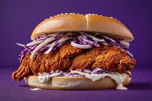 AI generated Crispy Chicken with Purple Slaw Sandwich photo