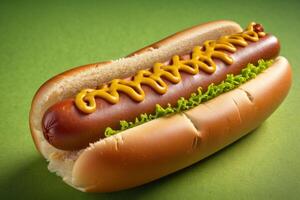 AI generated Traditional Hot Dog with Lettuce and Mustard photo