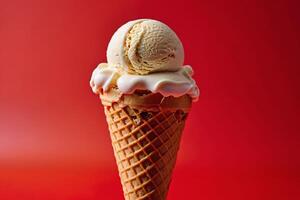 AI generated Vanilla Ice Cream Cone with Melting Drips photo
