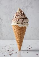 AI generated Whipped Vanilla Soft Serve with Chocolate Syrup photo