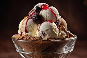AI generated Ice Cream Sundae with Fresh Berries photo