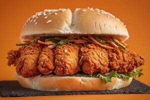 AI generated Fried Chicken Sandwich on Orange photo