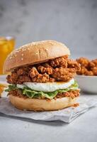 AI generated Spicy Fried Chicken Sandwich with Egg photo
