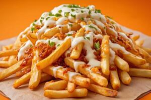 AI generated Loaded Cheesy Fries with Toppings photo