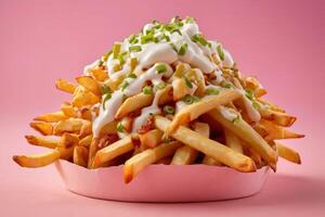 AI generated Loaded Cheese Fries with Toppings photo