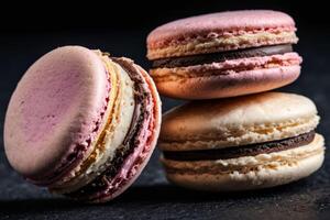 AI generated Assorted French Macarons Stacked photo