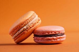 AI generated Color Coordinated Macarons on Orange photo