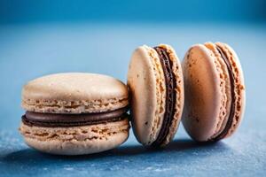 AI generated French Macarons on Blue photo