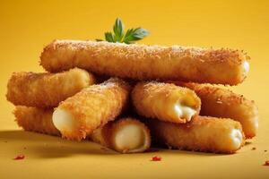 AI generated Golden Fried Mozzarella Sticks with Cheese Pull photo