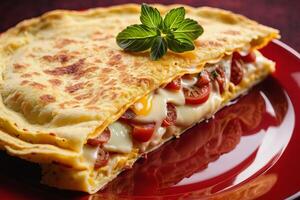 AI generated Cheesy Tomato Omelette Crepe photo