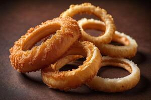 AI generated Crispy Onion Rings on Dark Background photo