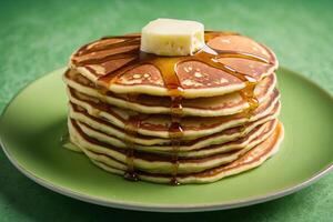 AI generated Golden Pancake Stack with Syrup Cascade photo