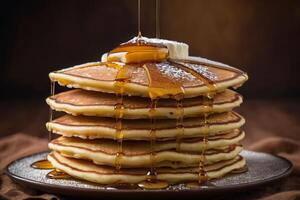 AI generated Fluffy Pancake Stack with Maple Syrup photo