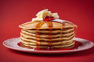 AI generated Buttery Pancakes with Golden Syrup Drizzle photo