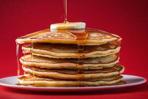 AI generated Classic Pancakes with Syrup Pour photo