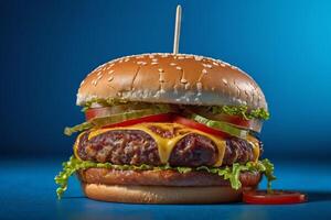 AI generated Beef Burger with Fresh Toppings photo