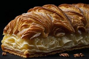 ai generado escamoso soplo Pastelería con crema relleno foto