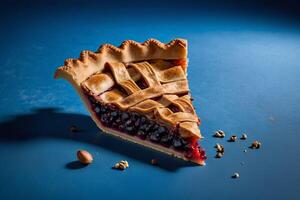 AI generated Slice of Blueberry Pie with Flaky Crust photo