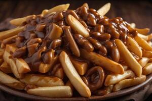 AI generated Gourmet Poutine with Rich Gravy photo