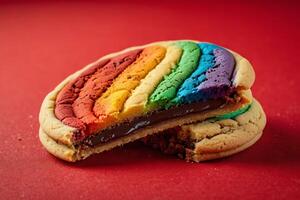 AI generated Vibrant Rainbow Chocolate Stuffed Cookie photo