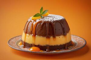 AI generated Caramel Chocolate Pudding Dessert photo