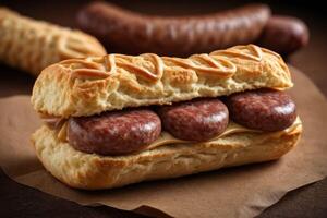 AI generated Classic Sausage Brioche Sandwich photo