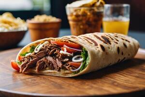 AI generated Grilled Beef Shawarma Wrap with Vegetables photo