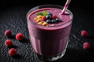 AI generated Berry Smoothie with Assorted Fresh Berries photo
