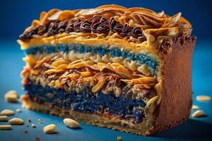 ai generado almendra azul espirulina tarta de queso rebanada foto