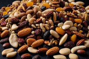 AI generated Mixed Nuts and Dried Fruits Selection photo