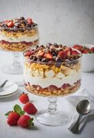 AI generated Berry and Cream Trifle Dessert photo