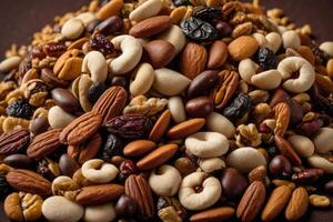 AI generated Assorted Nuts and Dried Fruits Mix photo